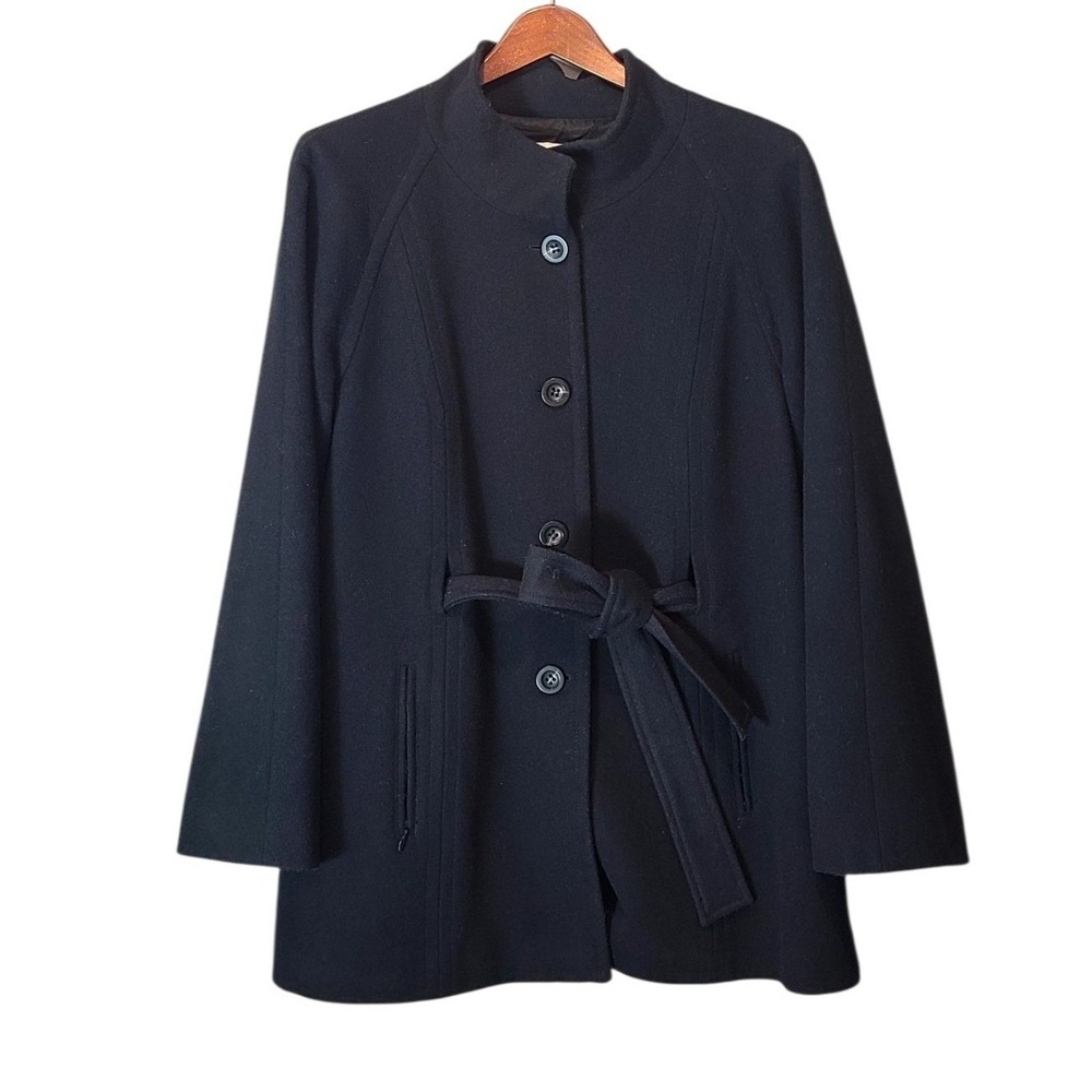 Pendleton Black 100% Merino Wool Mock Neck Belted Coat Womens Size L/XL
